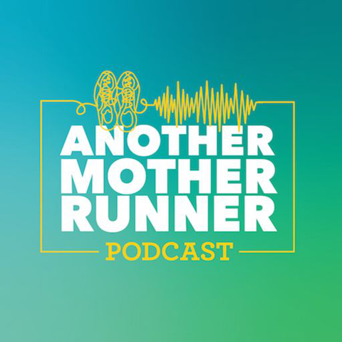 Logo for Another Mother Runner podcast with show name and line drawn sneakers graphic